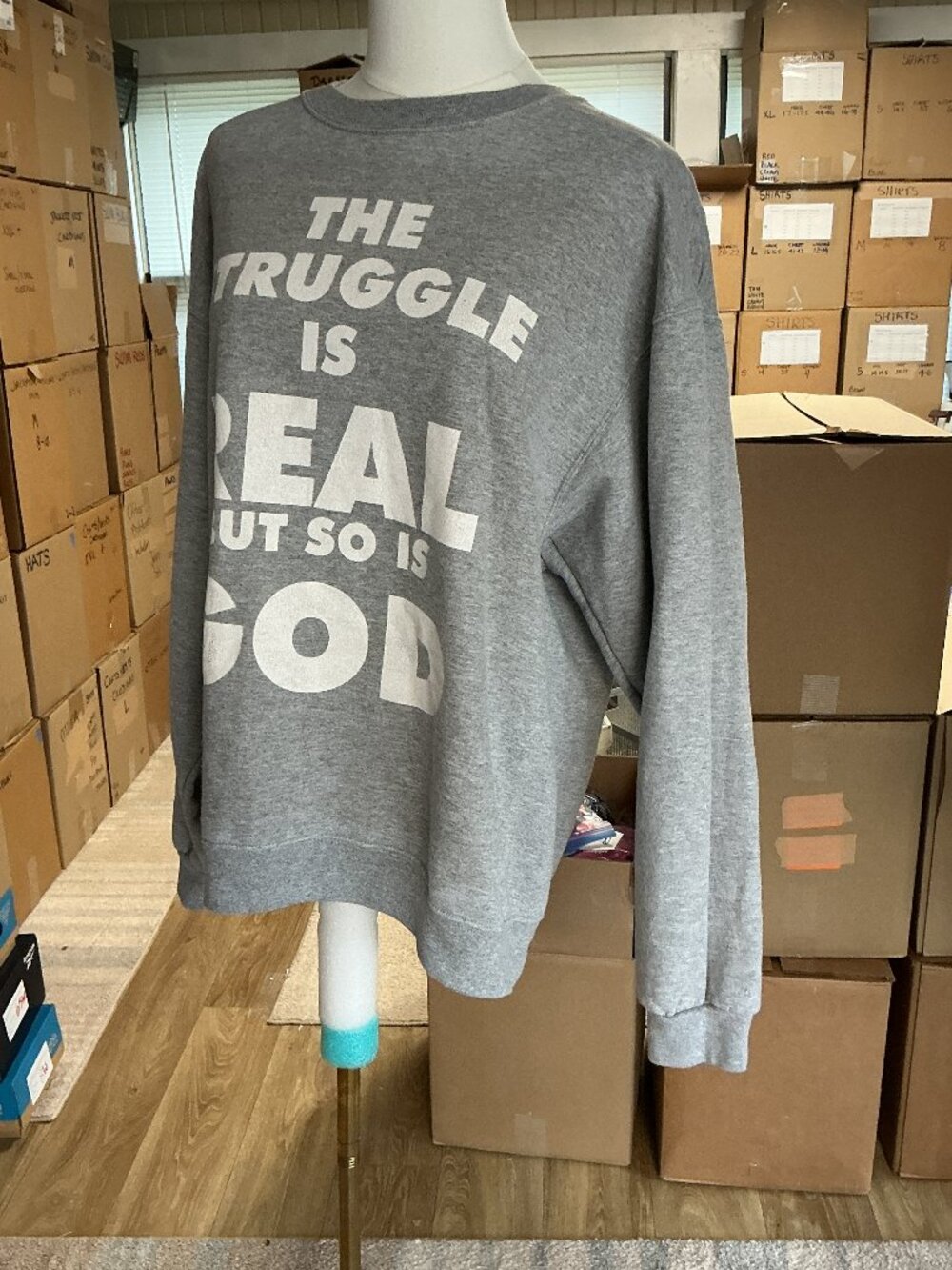 Jerzees NuBlend Christian Faith Crewneck Sweatshirt Gray The Struggle Is Real L - Picture 3 of 9